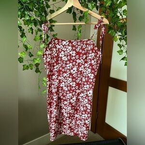 Red and white tie string mini dress size large